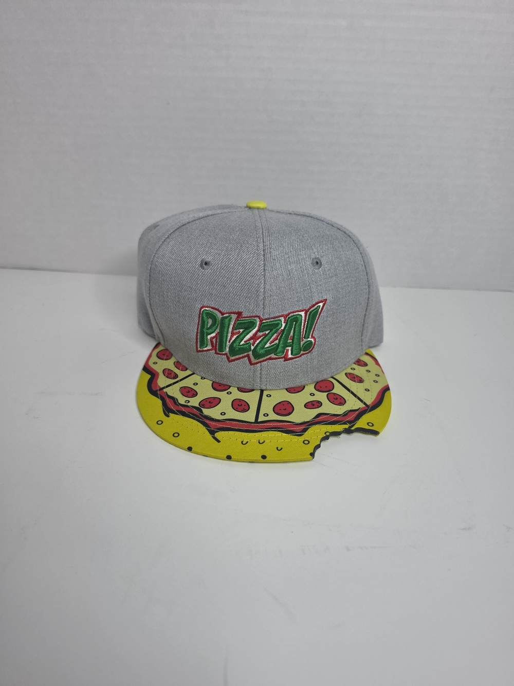 Kids Pizza Snapback Hat - Gray with Yellow Brim